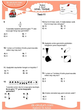 ilkokul 1. Sınıf Genel Tekrar Testleri 